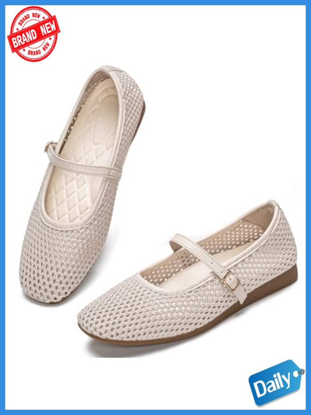 Women's Breathable Mesh Knit Square Toe Mary Jane Flats with Arch Support